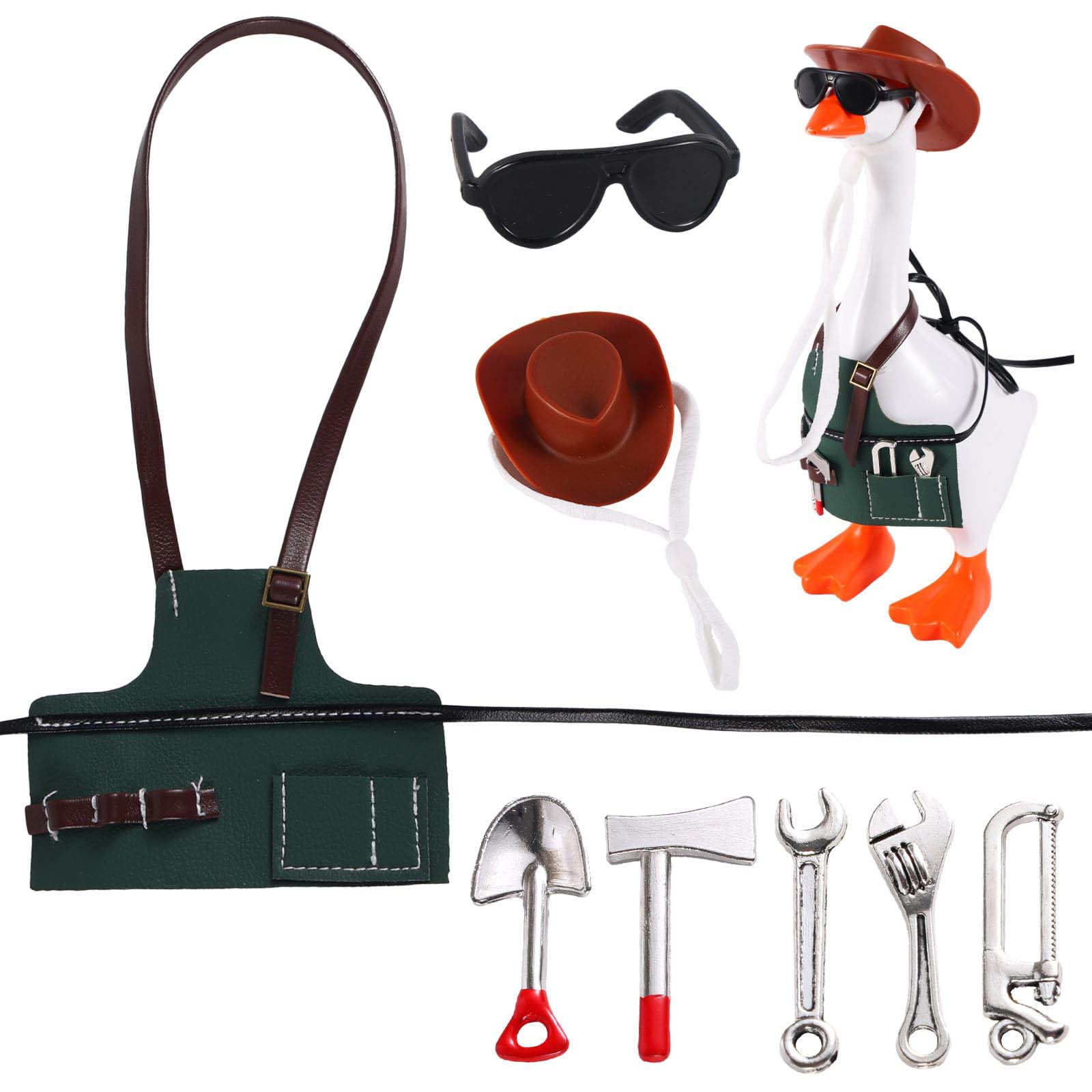 Home Decor Quirky - Desktop Goose Outfit,Apron with Hat Sunglasses