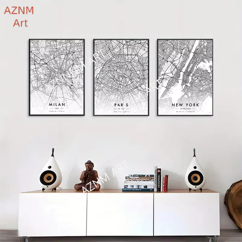 Home Decor New York - City Map Artwork Poster Paris New