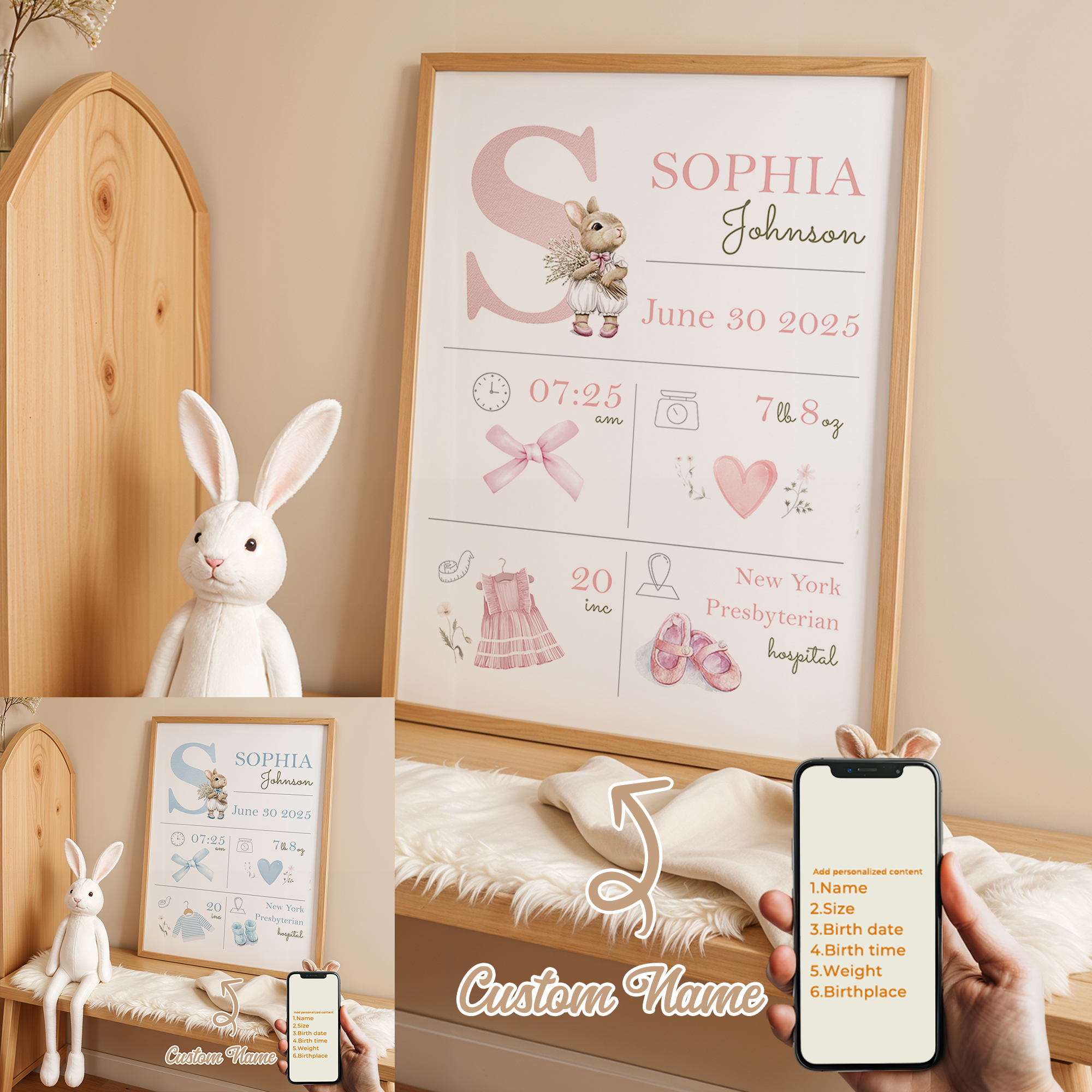 Home Decor Canvas - Personalized Custom Name Cartoon Child Birth