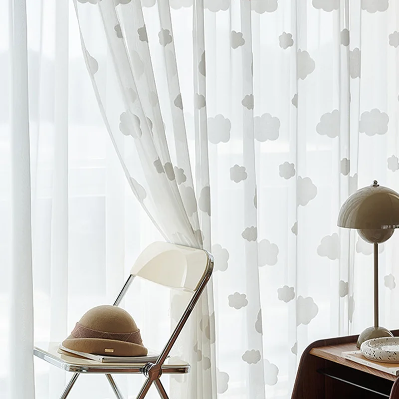 Home Decor Window Blinds - White Cloud Pattern Sheer Curtains for