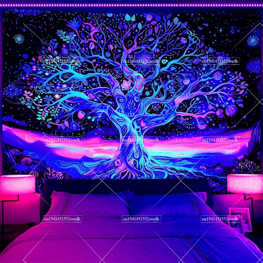 Home Decor Quirky - Blacklight Tree Life Tapestry UV Reactive