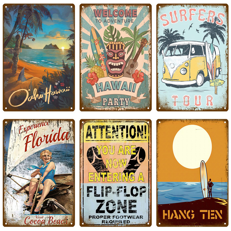 Home Decor Interior - Surf Sun Vintage Plaque Metal Sign