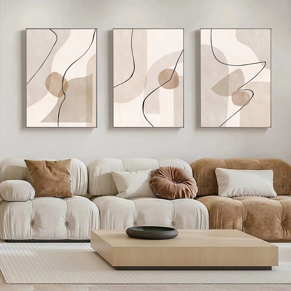 Home Decor Interior - Abstract Geometry Bohemian Beige Line Wall