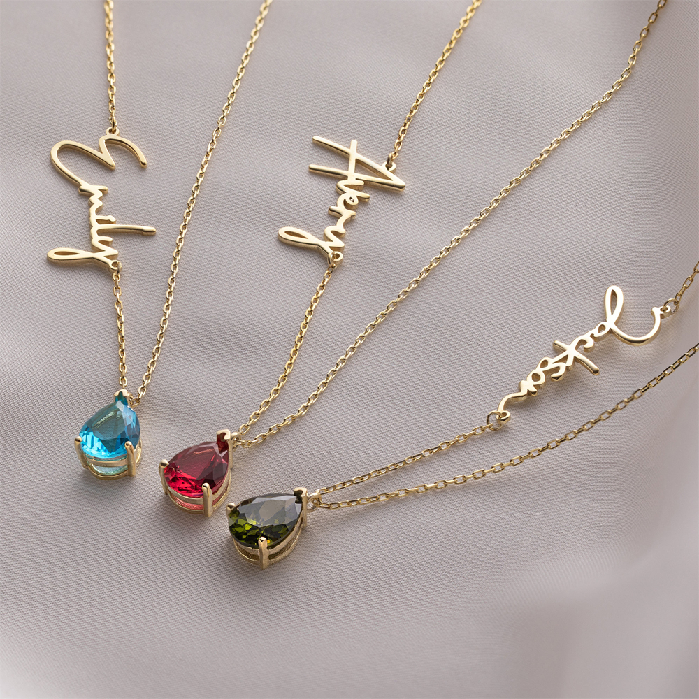 Vintage Alarm Clock - Handmade Teardrop Stone Necklace Custom Name