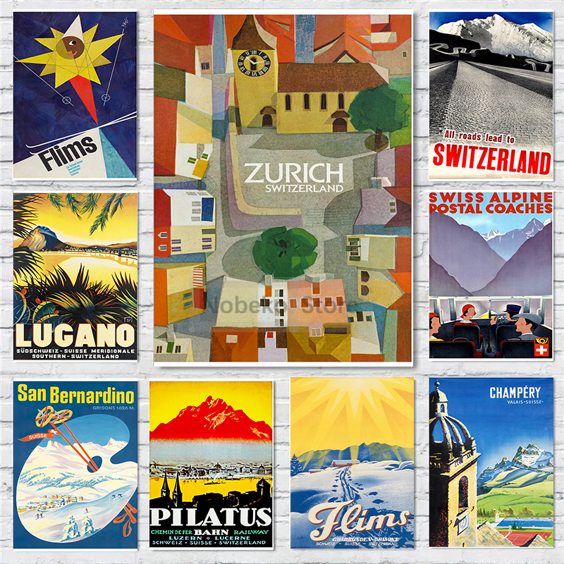Home Decor Zurich - Switzerland Vintage Travel Posters San Bernardino