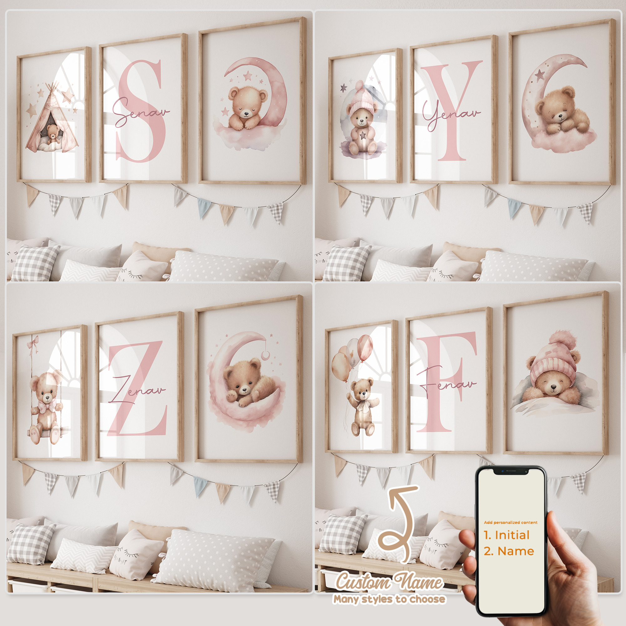 Home Decor Solution - 3pcs Personalized Custom Name Cartoon Pink