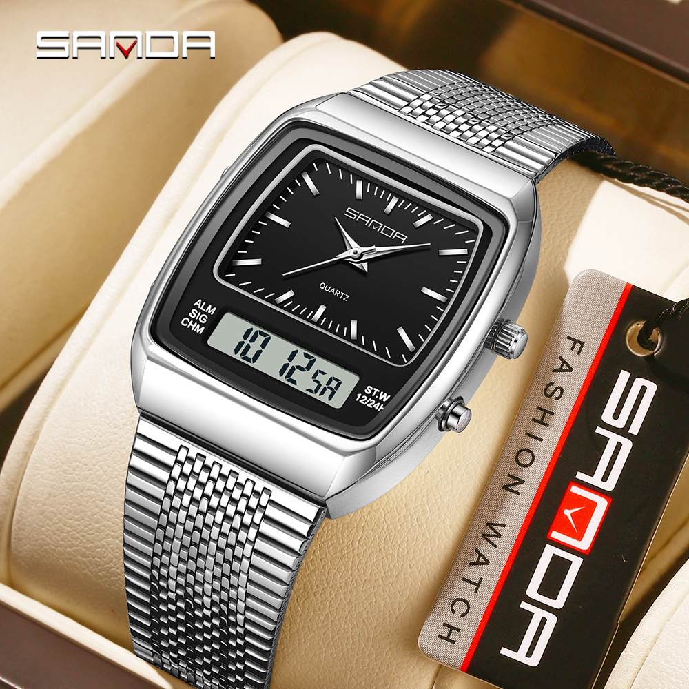 Vintage Alarm Clock - SANDA 3393 Retro Electronic Quartz Watch
