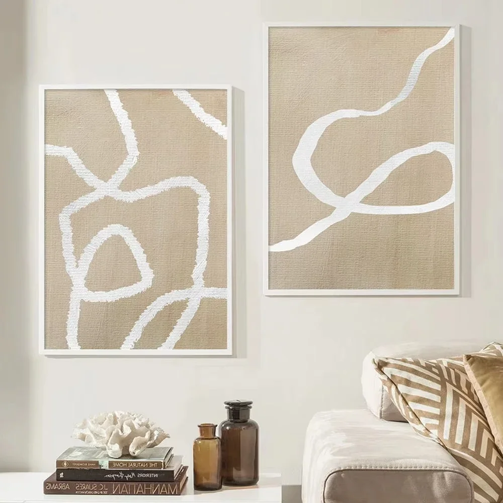Home Decor Interior - Abstract Line Beige White Boho Posters