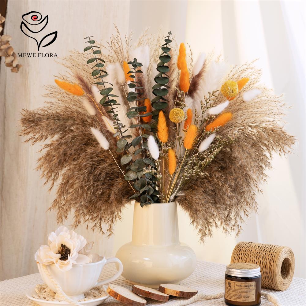 Pampas Grass Decor - 65Pcs Orange Pampas Grass Bouquet Autumn