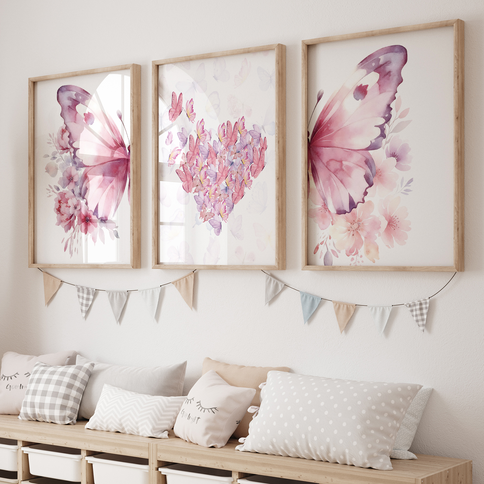 Home Decor Solution - 3pcs Cartoon Children Pink Love Butterfly