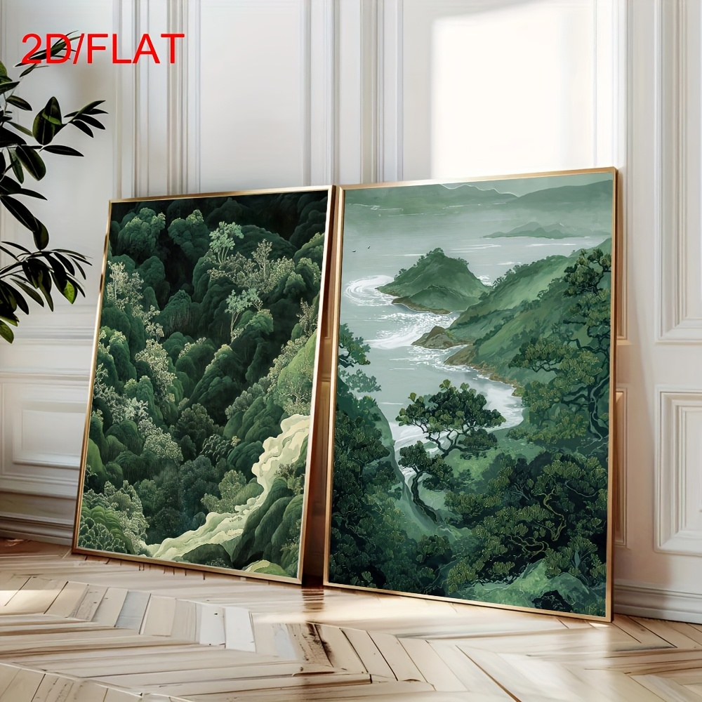 Home Decor Trends - 2pcs Modern Green Forest Mountain Canvas