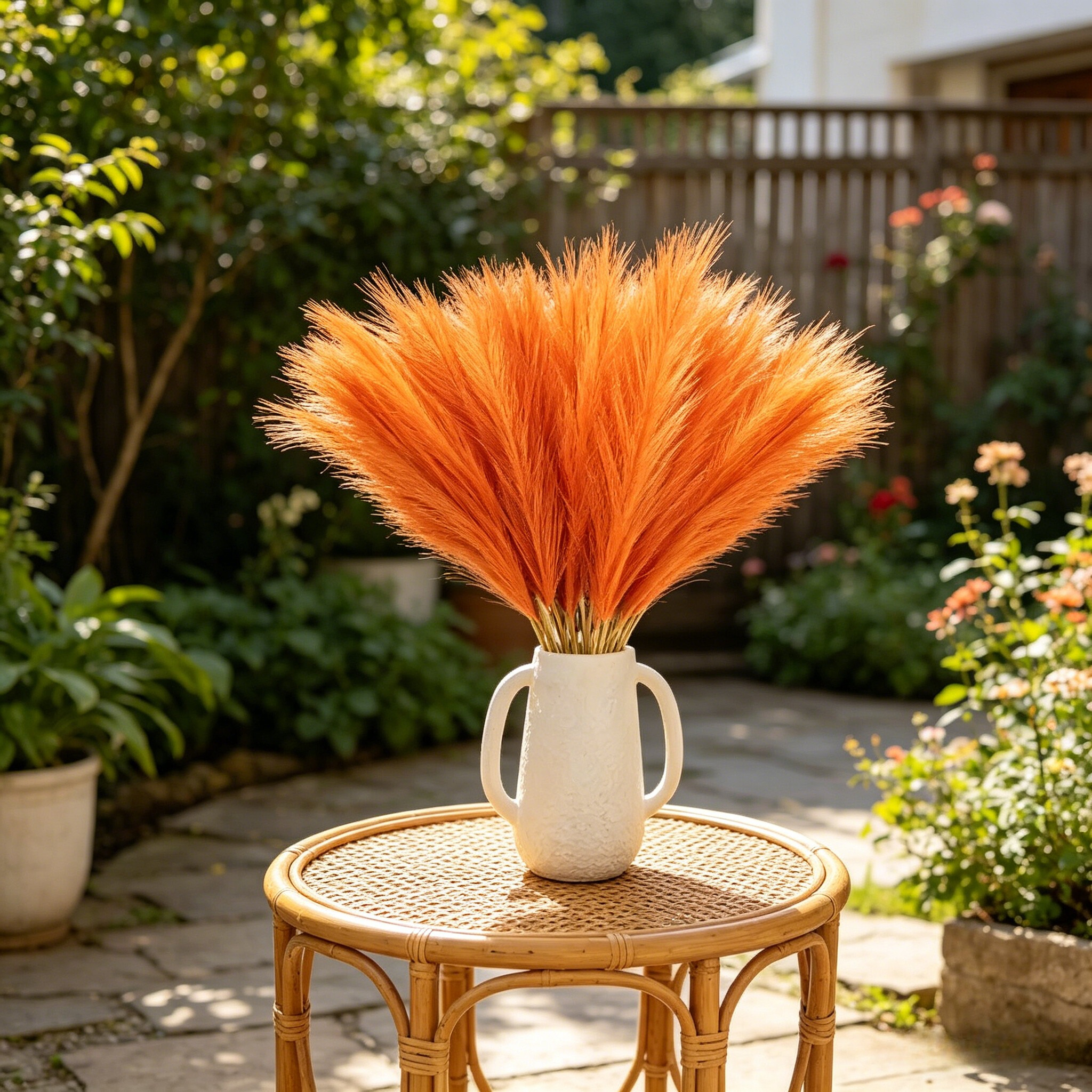 Pampas Grass Decor - 10pcs Vivid Orange Pampas Grass Artificial