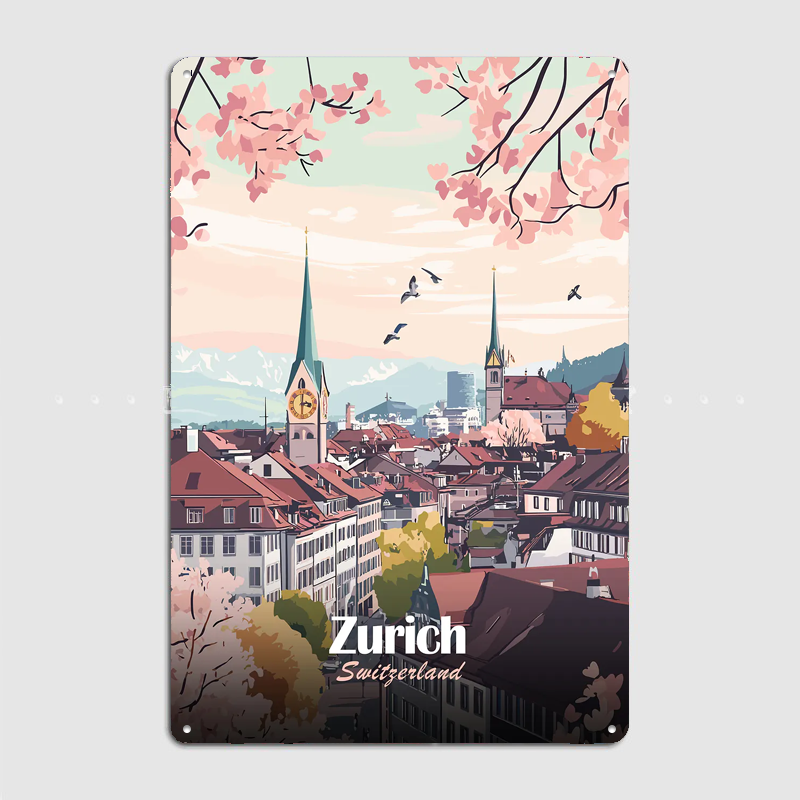 Zurich Cityscape Poster Metal  - Home Decor Zurich 评论和价格
