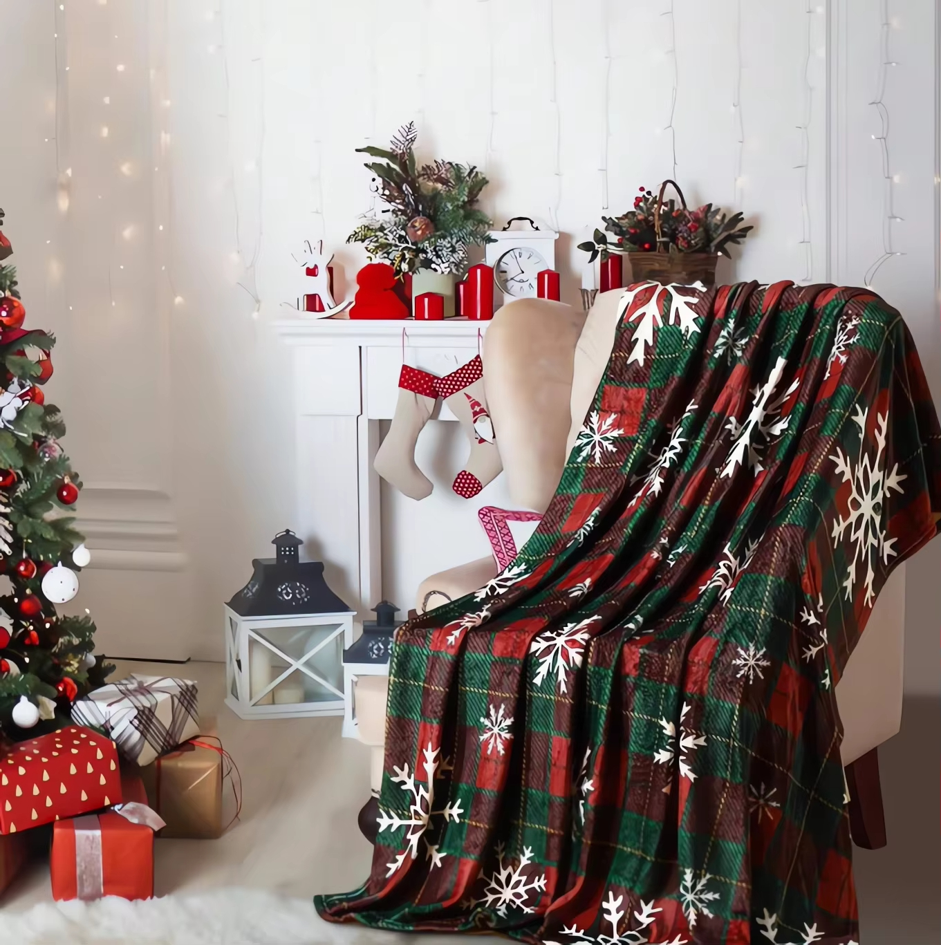 Xmas Plaid Fleece Blanket With - Home Decor Design Ideas 评论和价格