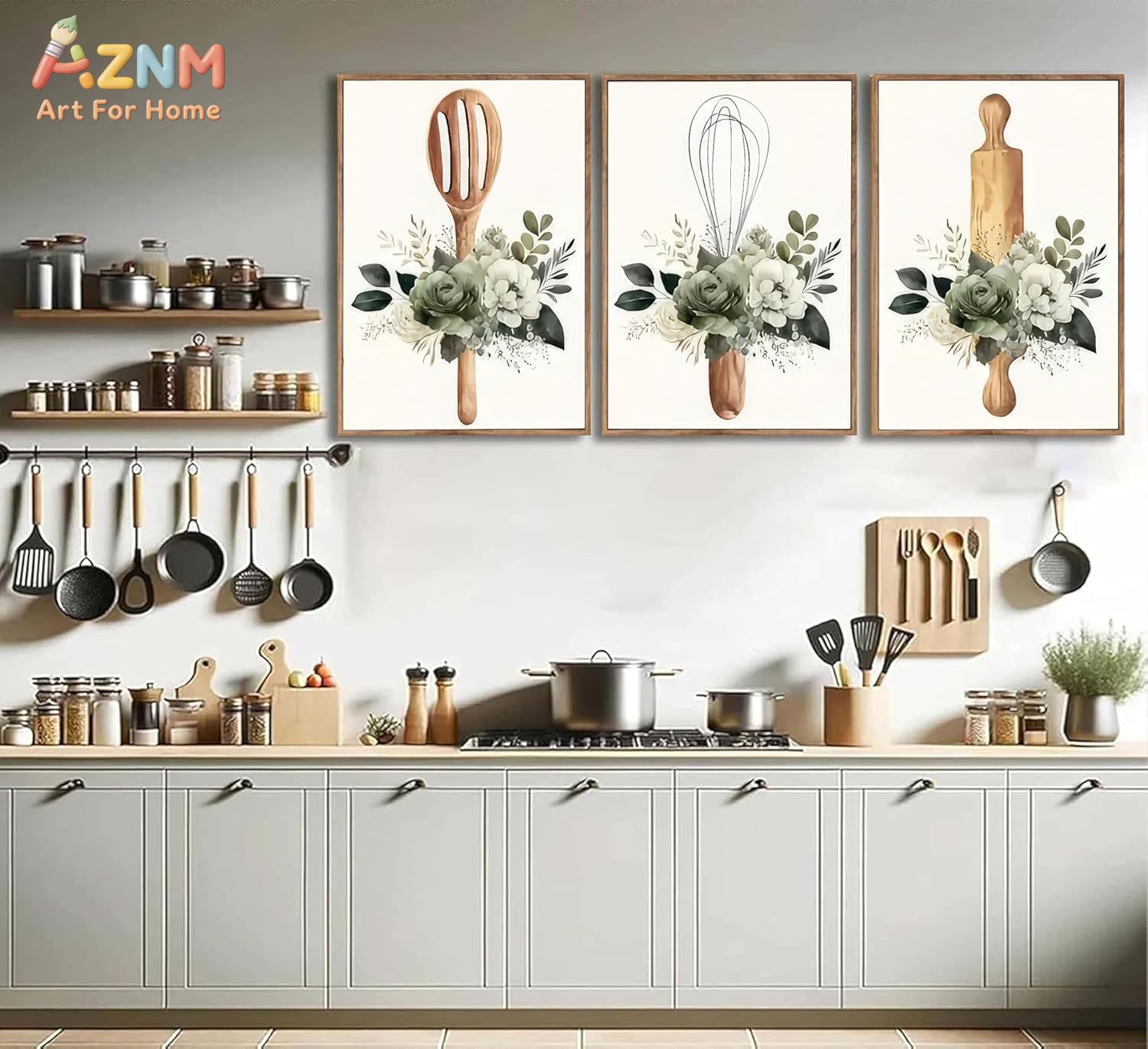 AZNM Kitchen Utensils Floral C - Home Decor Green 评论和价格