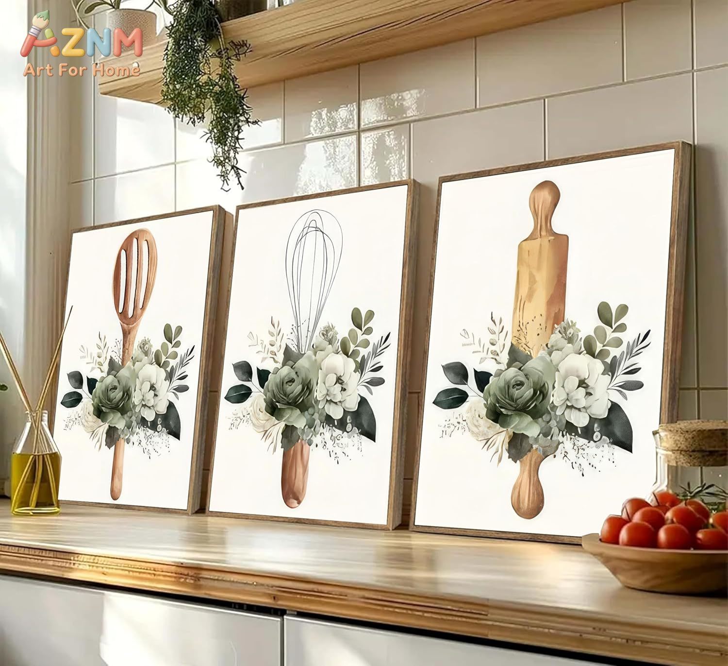 AZNM Kitchen Utensils Floral C - Home Decor Green 评论和价格