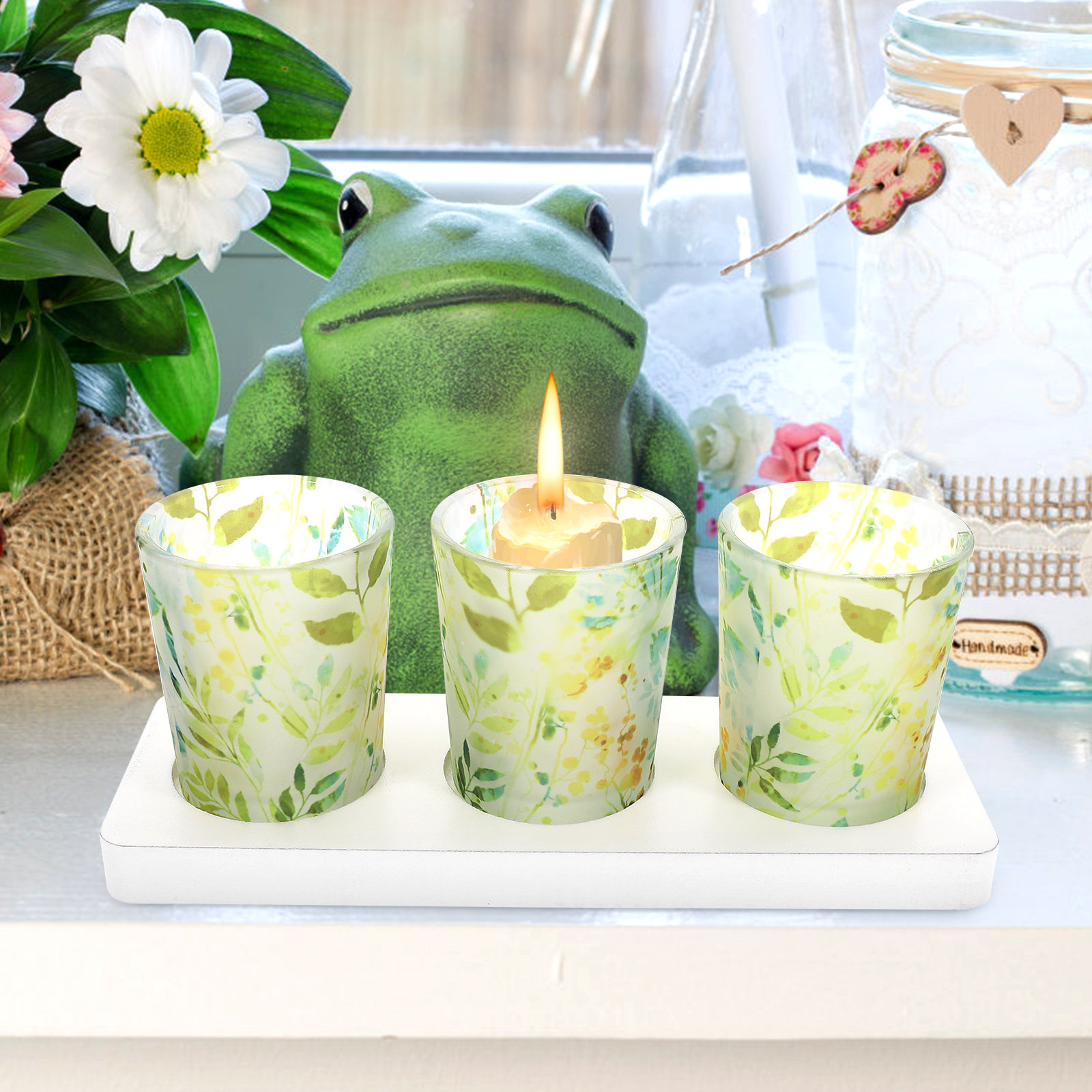 3 Pcs C Holders Glass Scented  - Home Decor Green 评论和价格