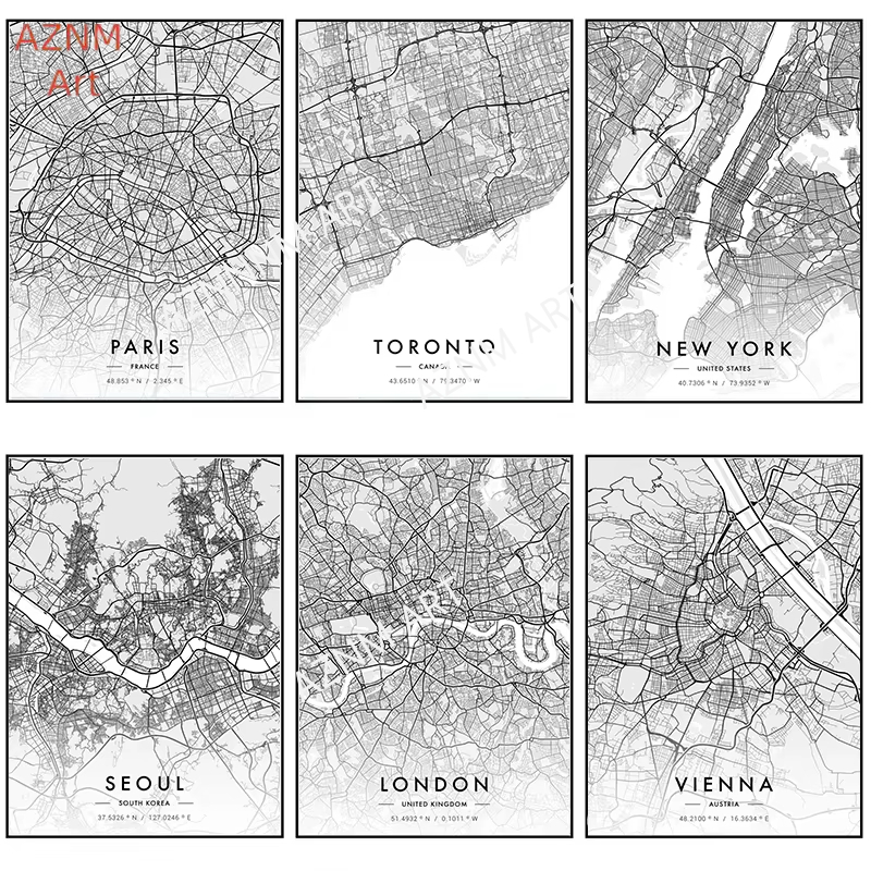City Map Artwork Poster Paris  - Home Decor New York 评论和价格