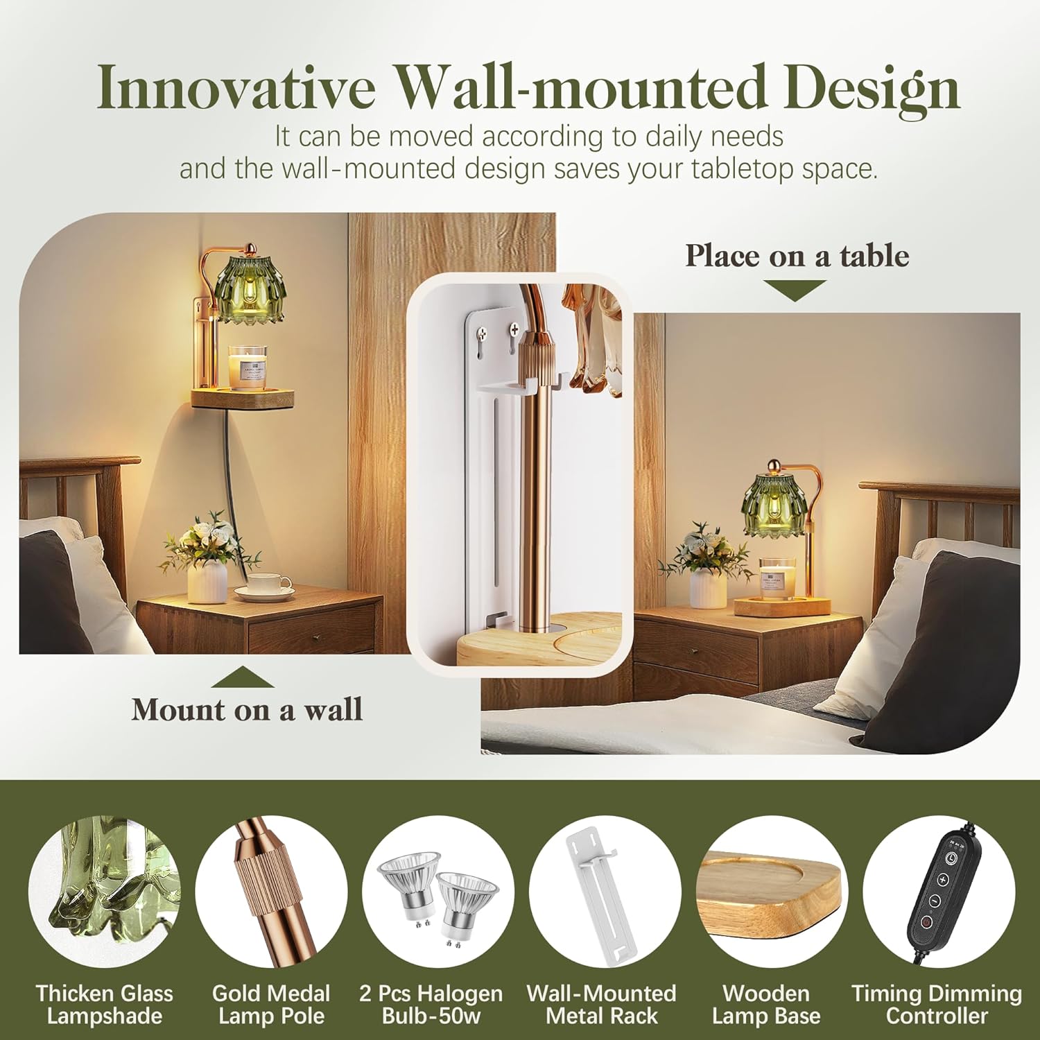 Candle Warmer Lamp With Timer  - Home Decor Green 评论和价格