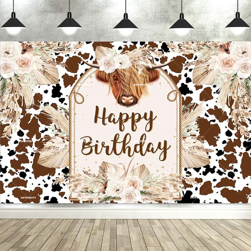 Cows Birthday Backdrop Brown H - Pampas Grass Decor 评论和价格