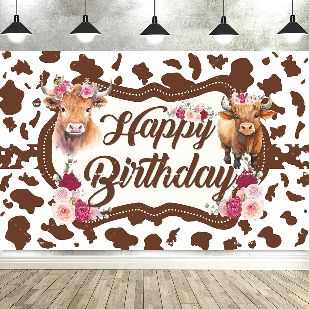 Cows Birthday Backdrop Brown H - Pampas Grass Decor 评论和价格