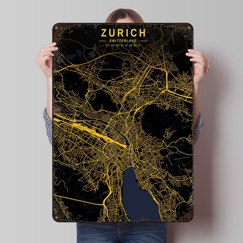 Zurich Golden City Map Metal P - Home Decor Zurich 评论和价格