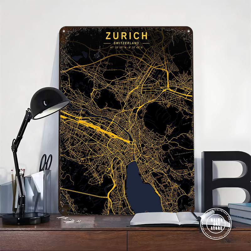 Zurich Golden City Map Metal P - Home Decor Zurich 评论和价格