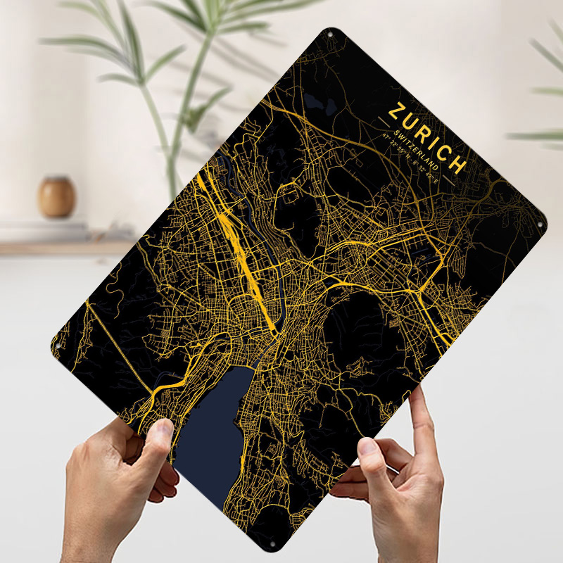 Zurich Golden City Map Metal P - Home Decor Zurich 评论和价格