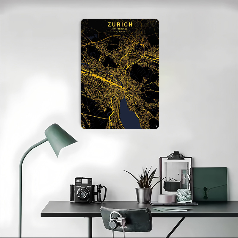 Zurich Golden City Map Metal P - Home Decor Zurich 评论和价格