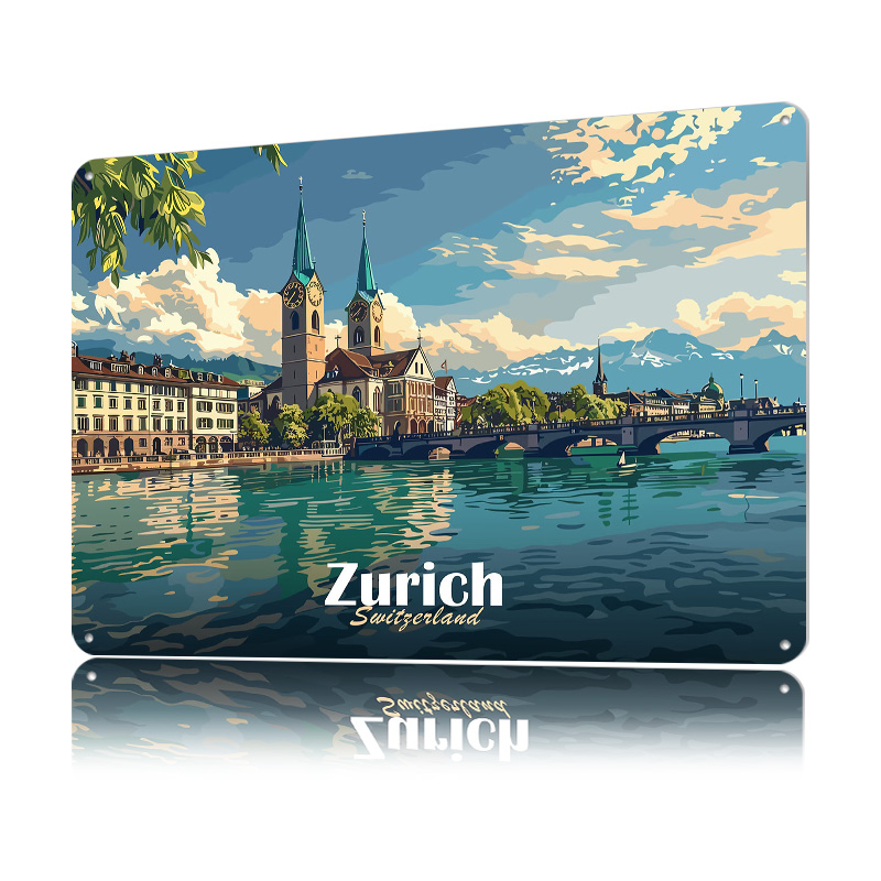 Zurich Cityscape Tinplate Post - Home Decor Zurich 评论和价格