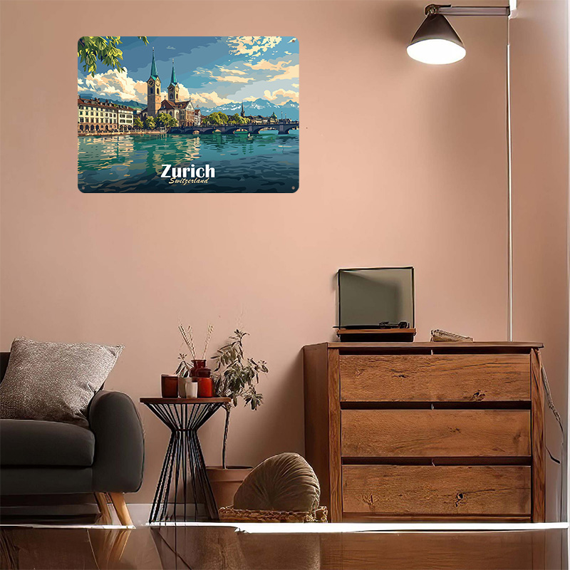 Zurich Cityscape Tinplate Post - Home Decor Zurich 评论和价格