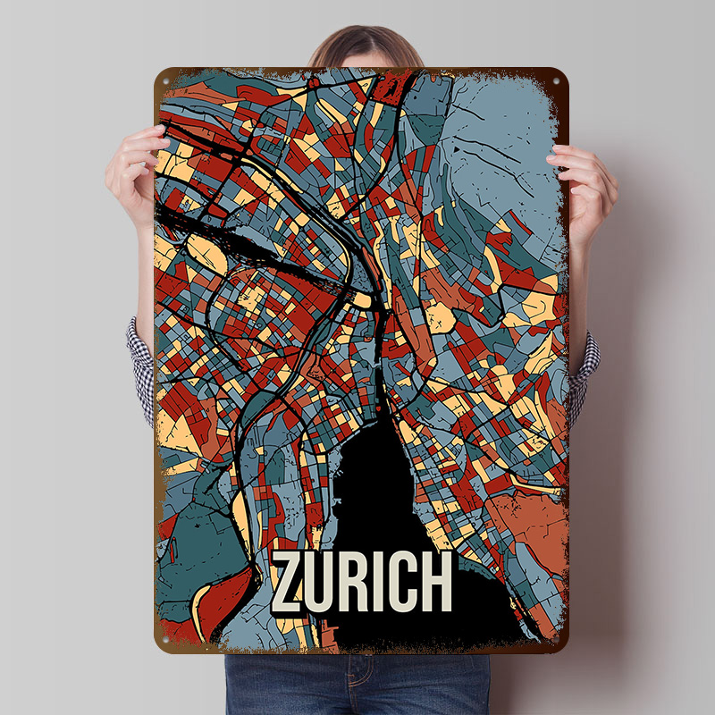 Zurich City Map Travel Tinplat - Home Decor Zurich 评论和价格