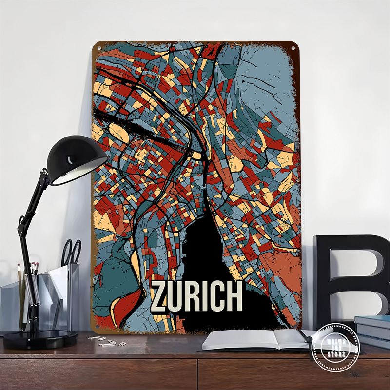 Zurich City Map Travel Tinplat - Home Decor Zurich 评论和价格