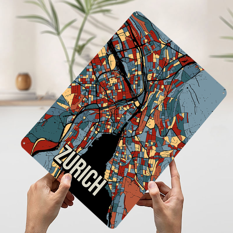 Zurich City Map Travel Tinplat - Home Decor Zurich 评论和价格