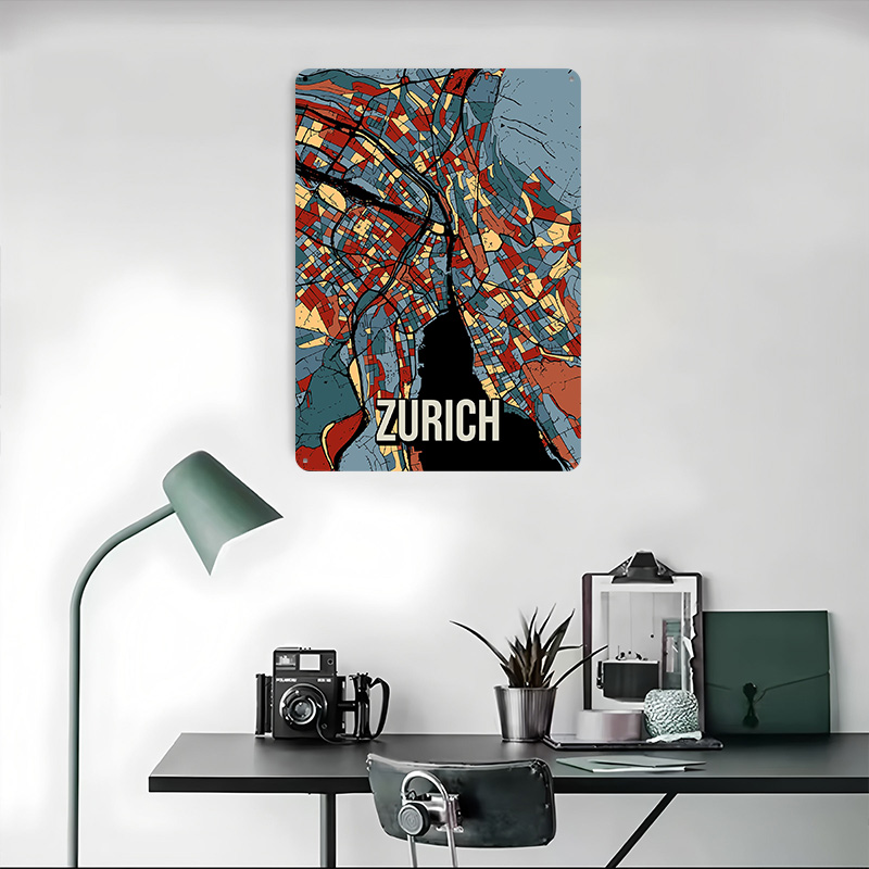 Zurich City Map Travel Tinplat - Home Decor Zurich 评论和价格