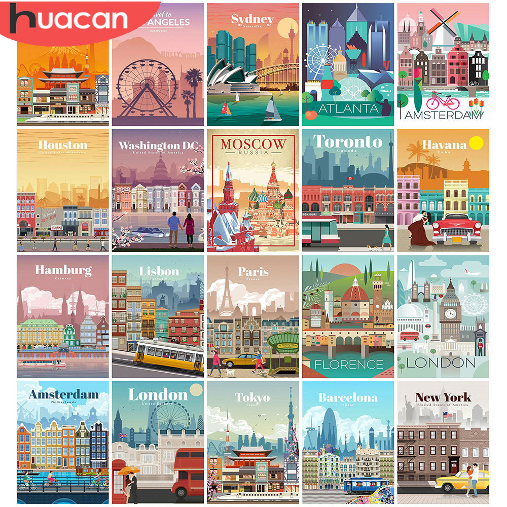 HUACAN Diamond Mosaic City New - Home Decor New York 评论和价格