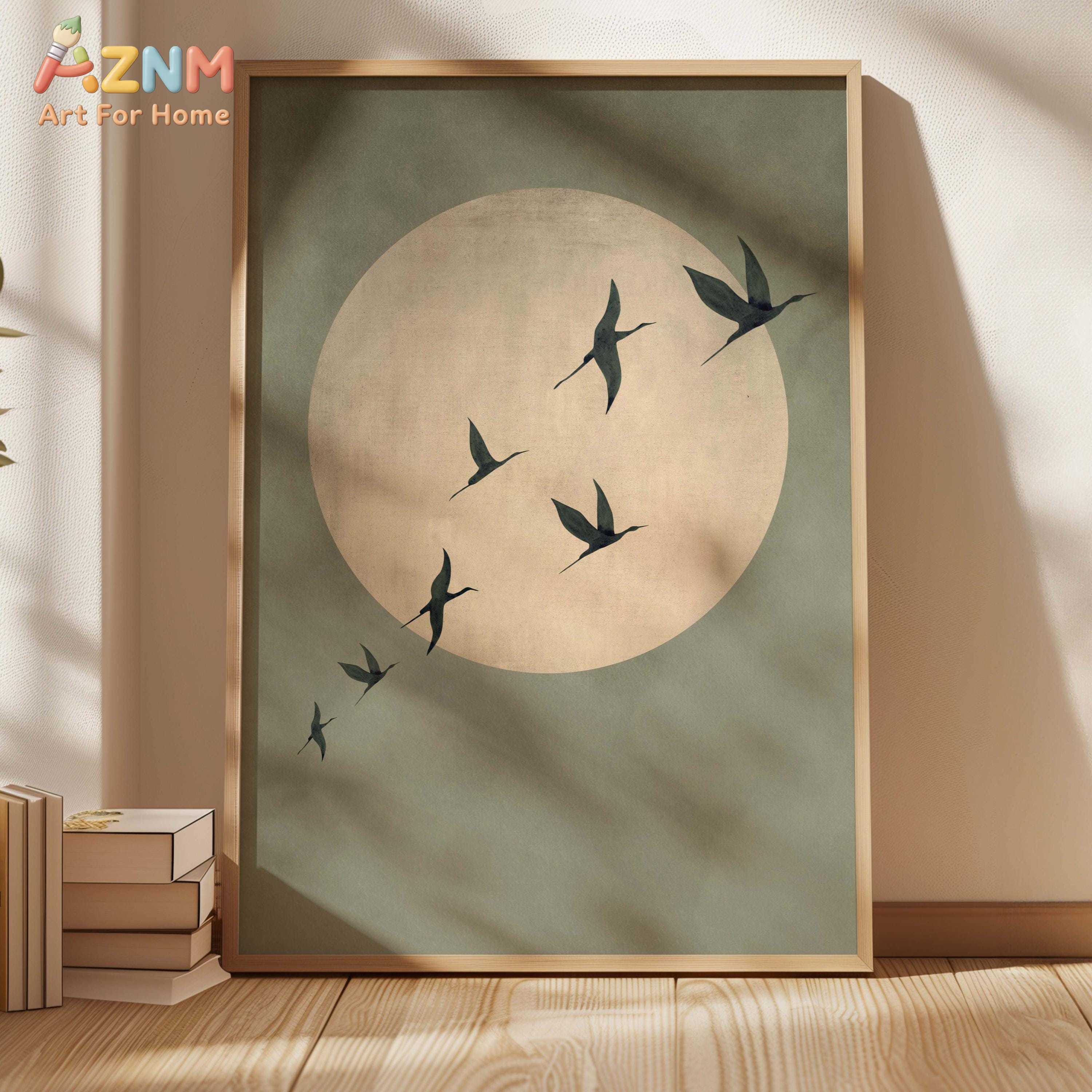 Sage Green Yellow Flock of Bir - Home Decor Green 评论和价格