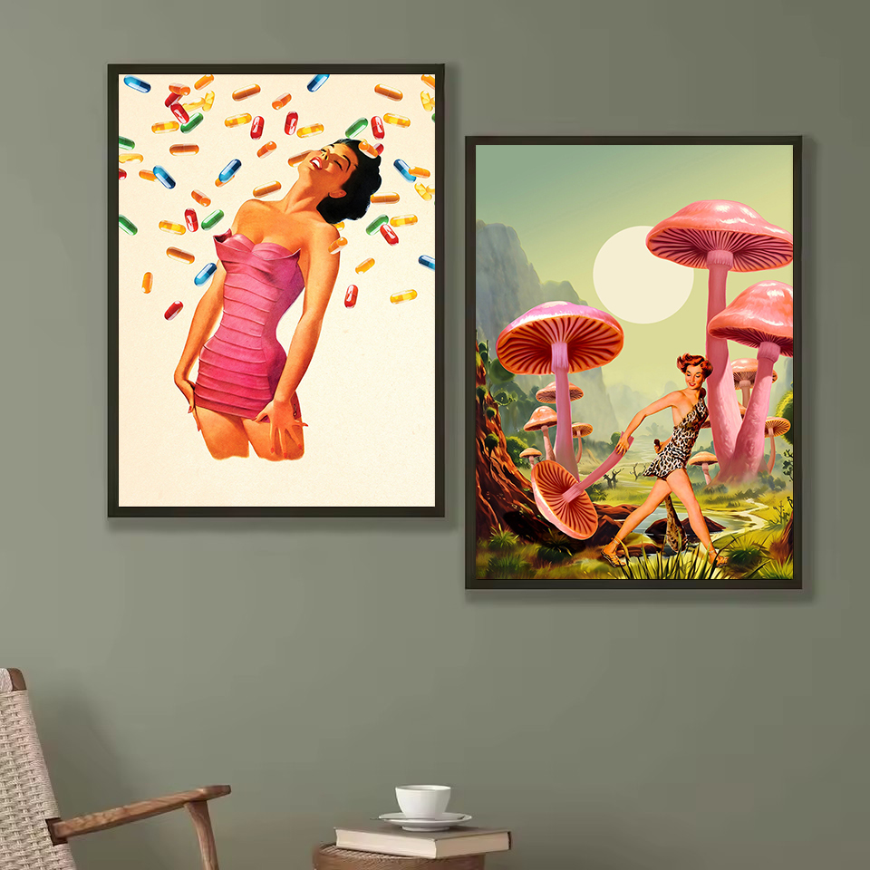 Retro Surreal & Trippy Mushroo - Home Decor Interior 评论和价格