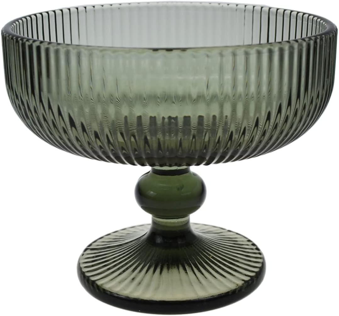 Vintage Ribbed Glass Dessert B - Home Decor Green 评论和价格