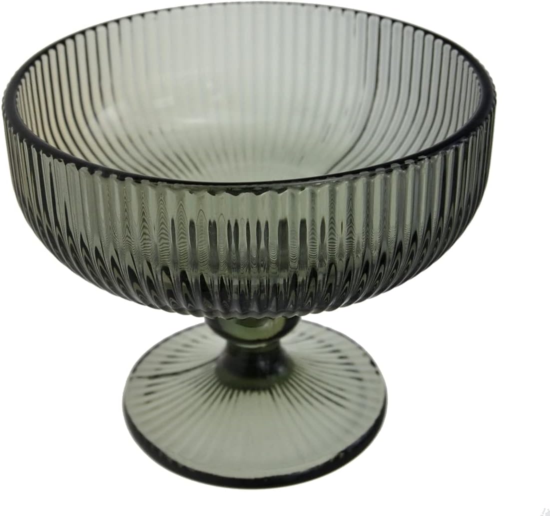 Vintage Ribbed Glass Dessert B - Home Decor Green 评论和价格