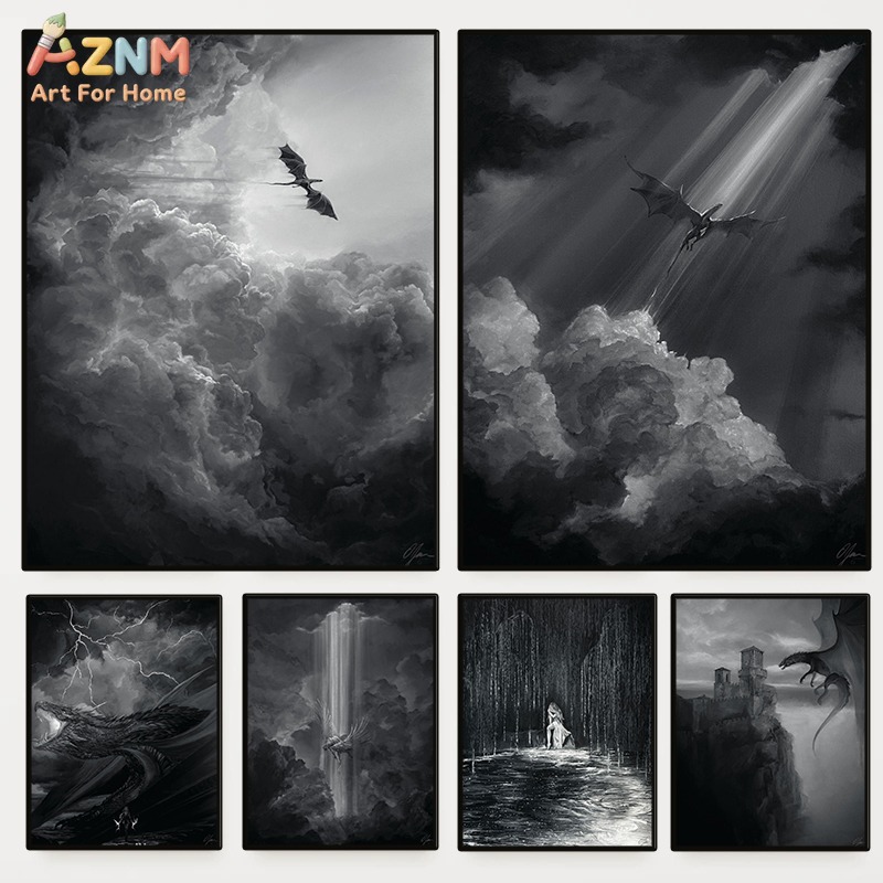 AZNM Black White Fantasy Drago - Home Decor Medieval 评论和价格