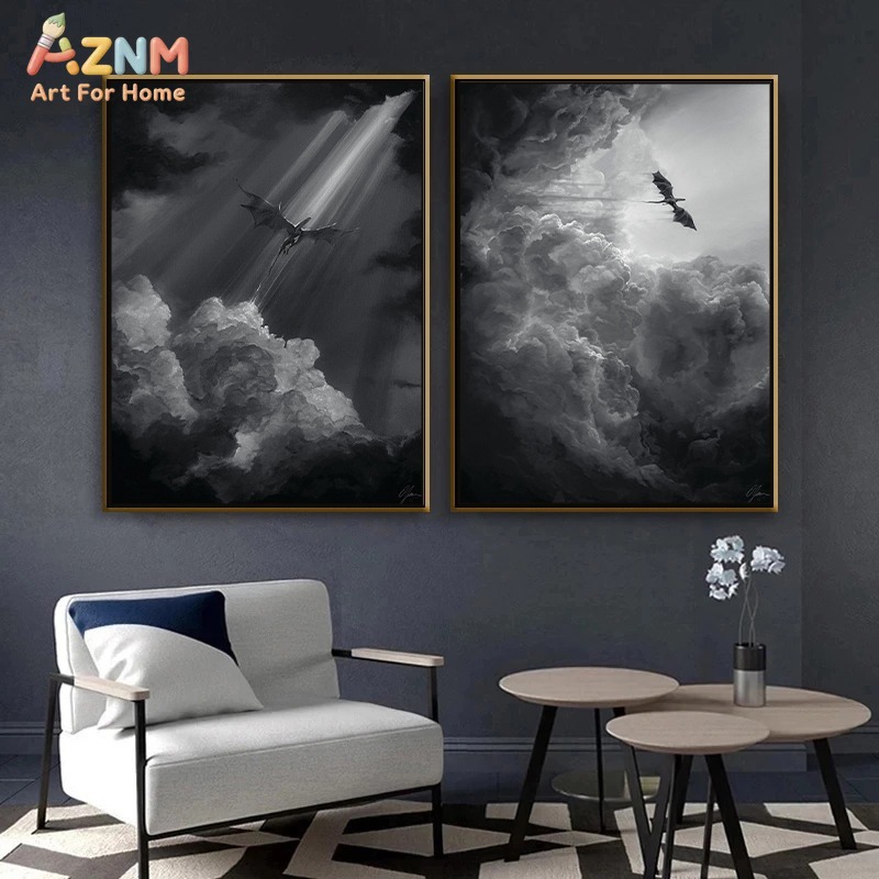 AZNM Black White Fantasy Drago - Home Decor Medieval 评论和价格