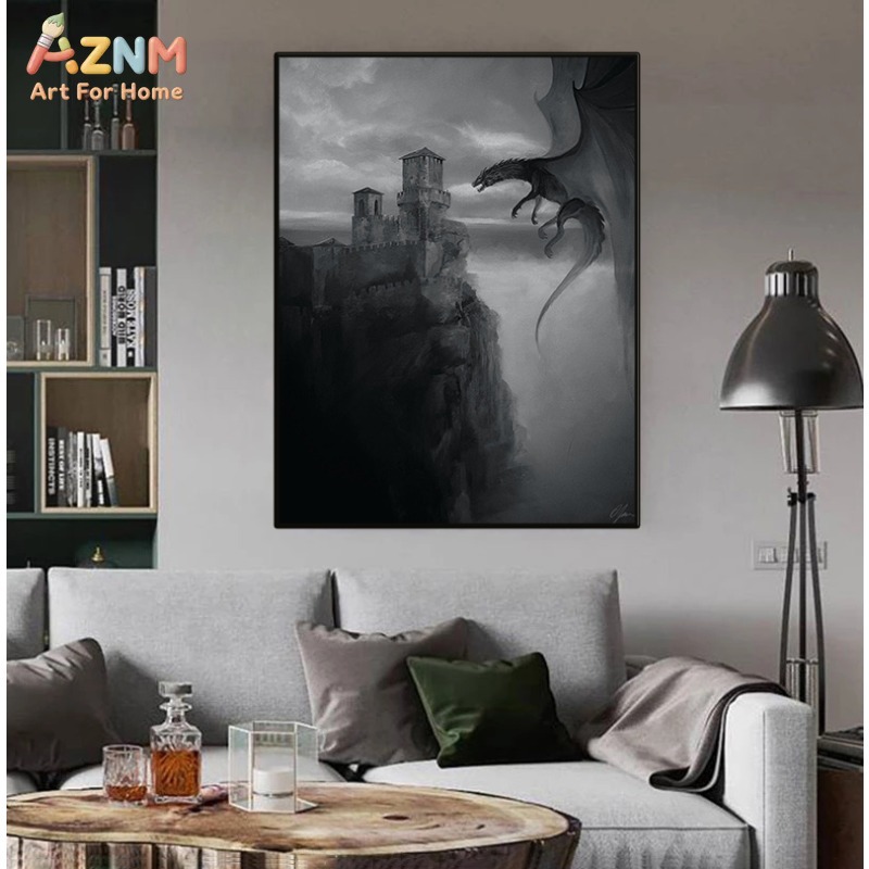 AZNM Black White Fantasy Drago - Home Decor Medieval 评论和价格