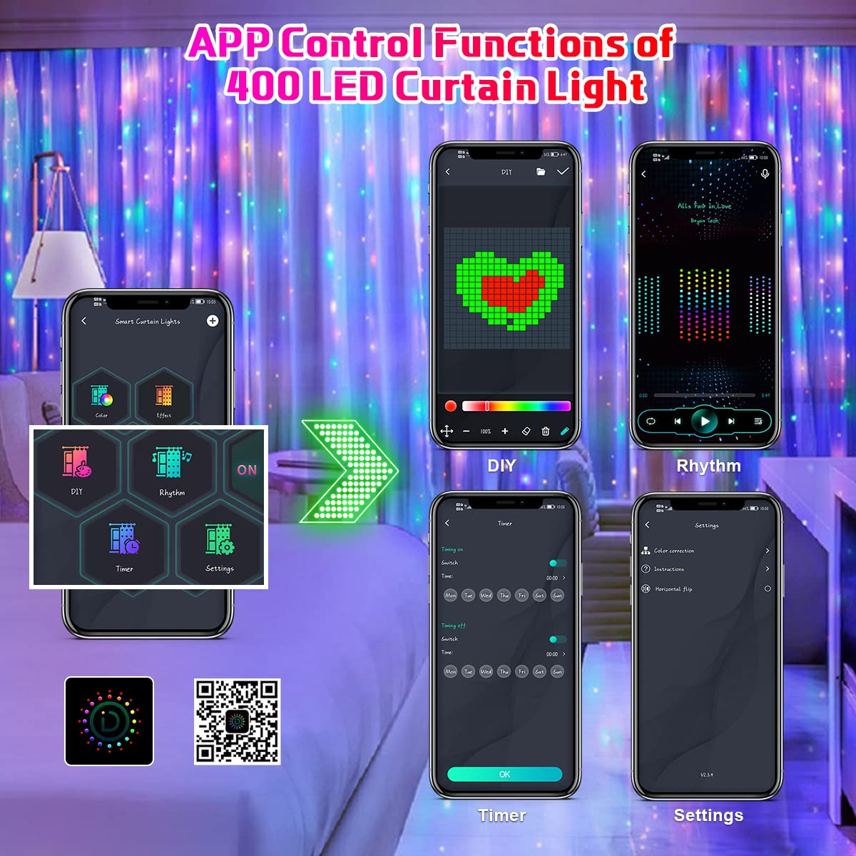 400LEDs RGBIC Smart Curtain Li - Home Decor App Free 评论和价格