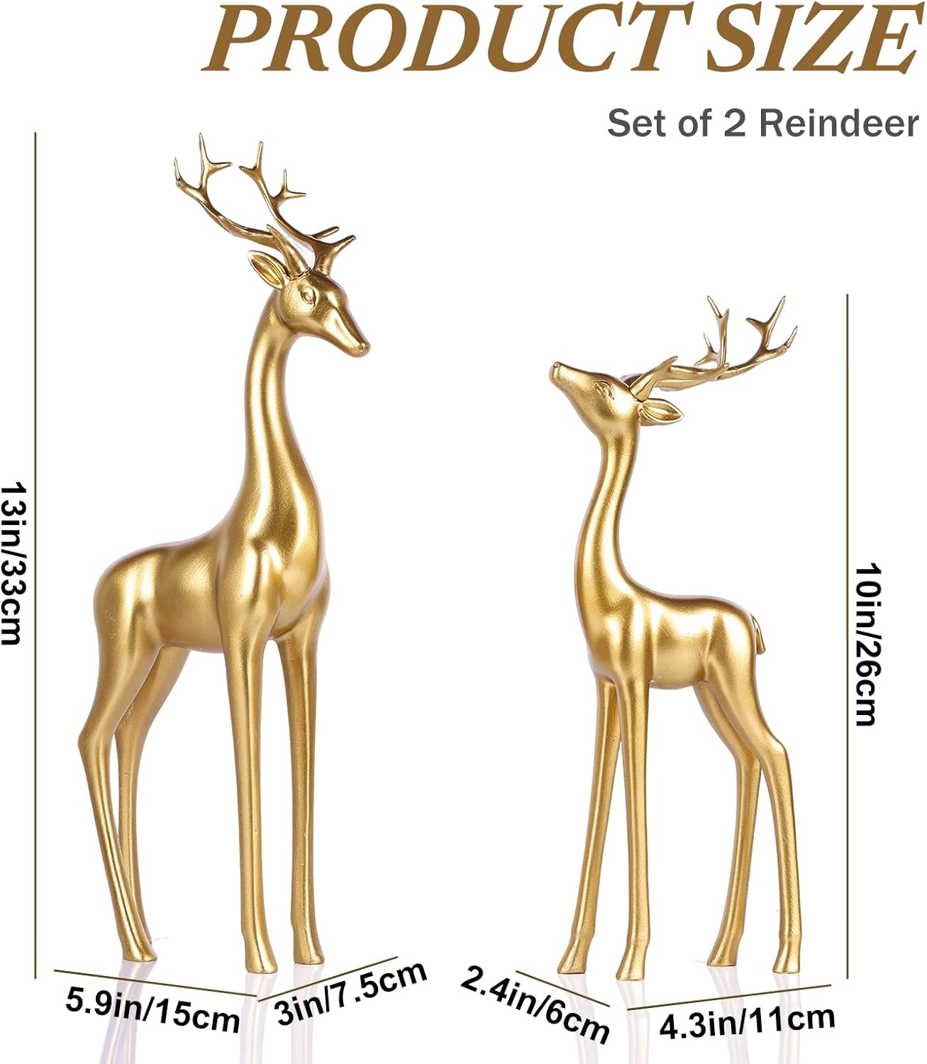 Large Gold Reindeer Figurines, - Home Decor Resin 评论和价格