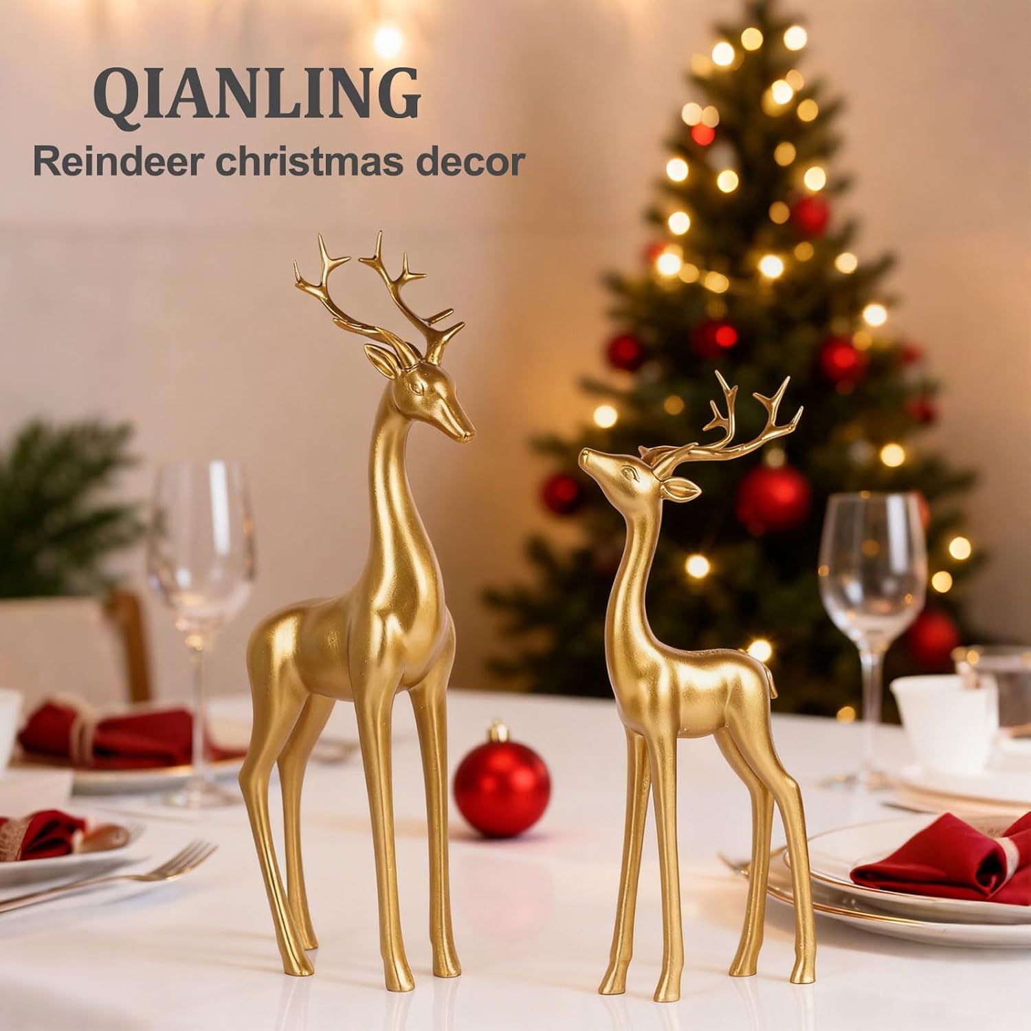 Large Gold Reindeer Figurines, - Home Decor Resin 评论和价格