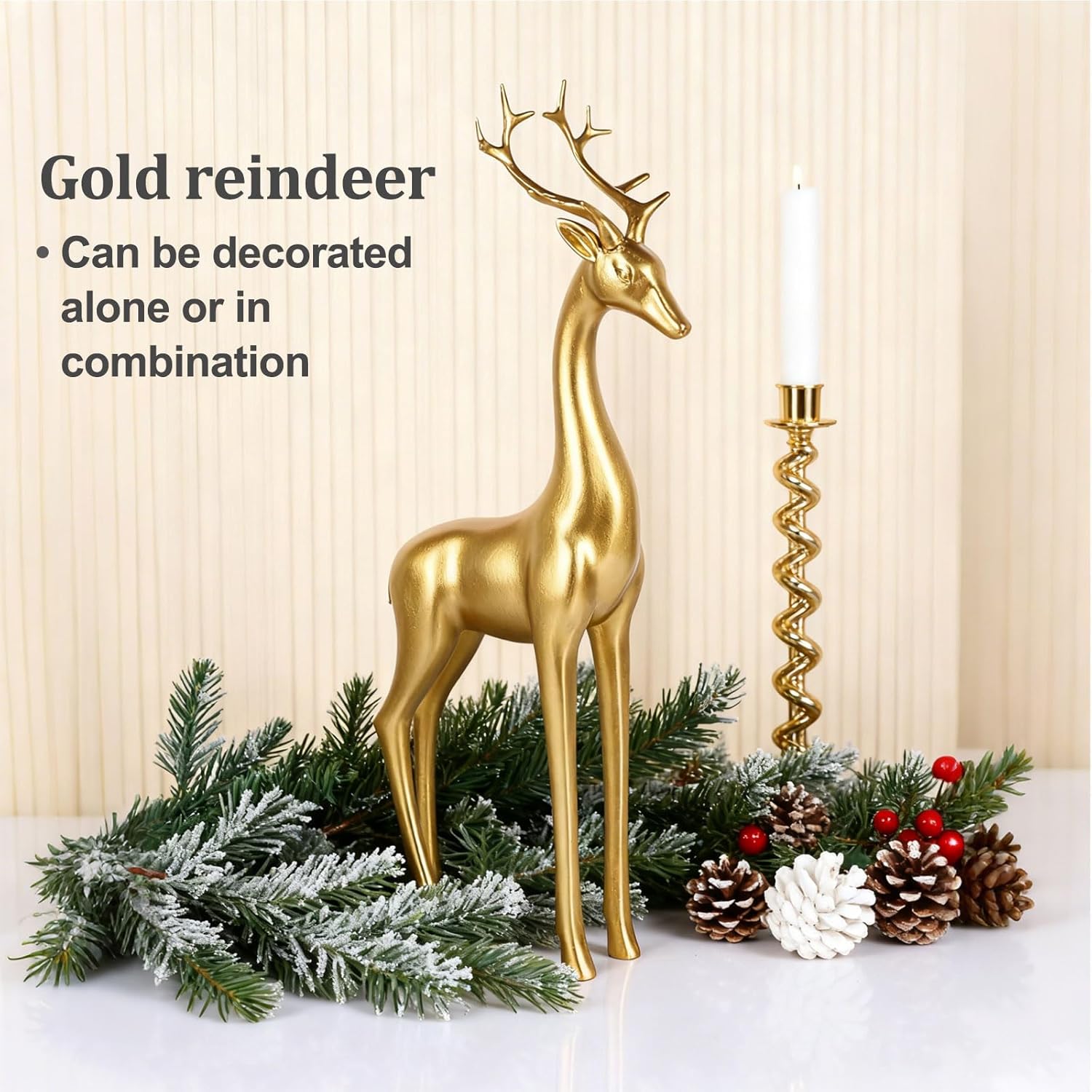 Large Gold Reindeer Figurines, - Home Decor Resin 评论和价格