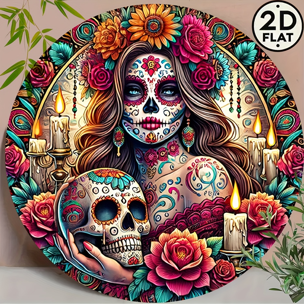 Mexican Sugar Skull Round Alum - Home Decor Interior 评论和价格