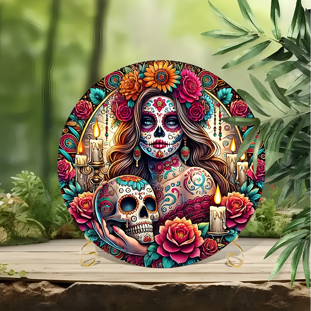 Mexican Sugar Skull Round Alum - Home Decor Interior 评论和价格