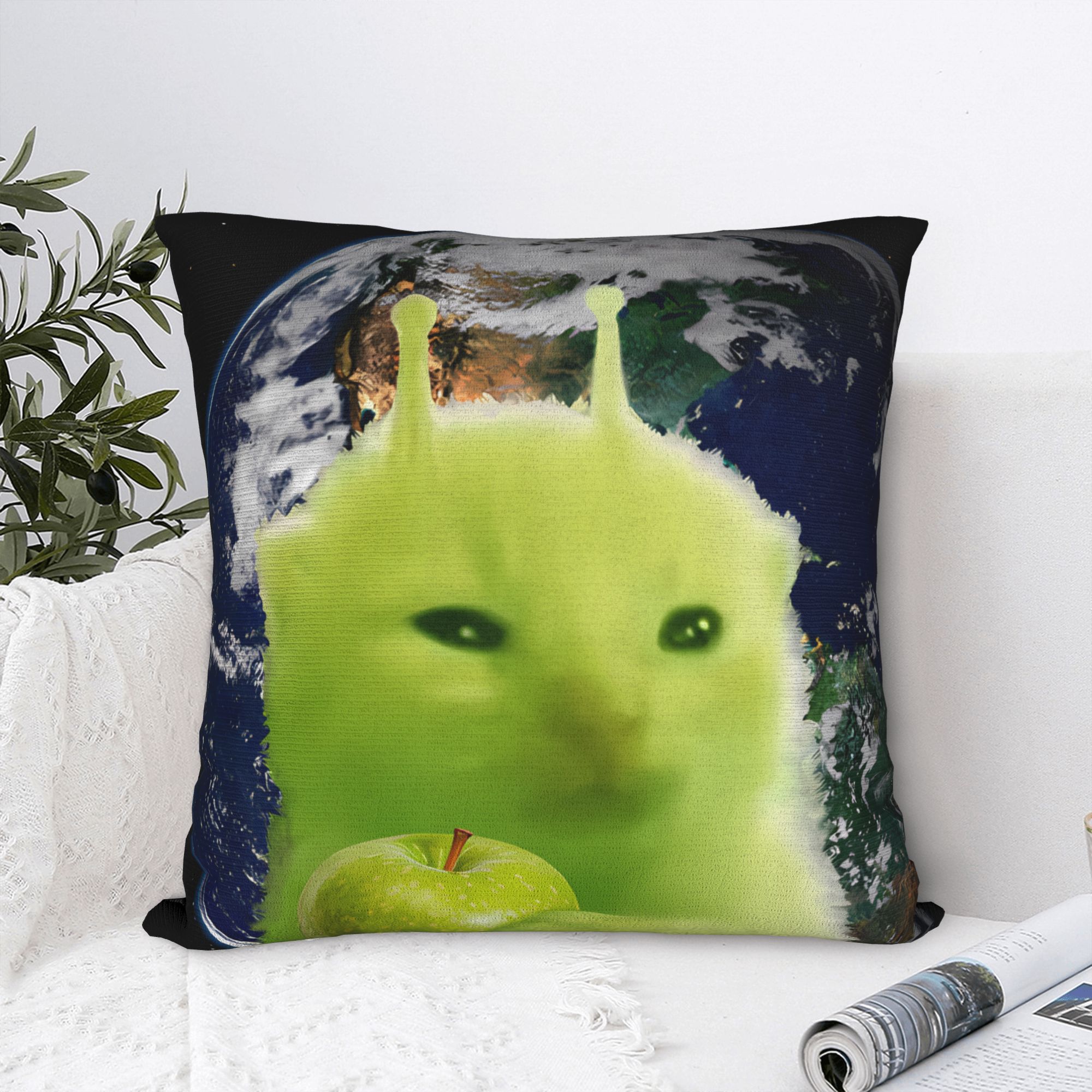 Green Alien Cat Meme Pillow Co - Home Decor Design Ideas 评论和价格